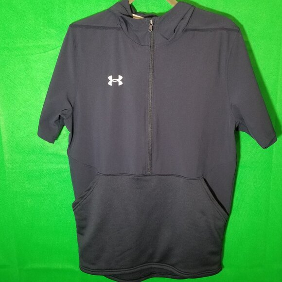 Under Armour Short Sleeve Scuba Knit Hoodie Men Small Loose Navy Blue - Picture 1 of 6